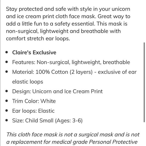2 FOR $10 Rainbow unicorn cotton face mask - Picture 16 of 16